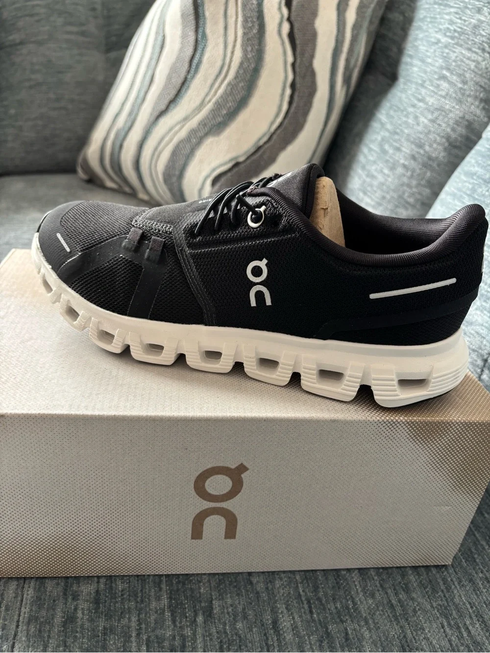 On Cloud Running Shoe Women's Black and White Cloud Sneaker